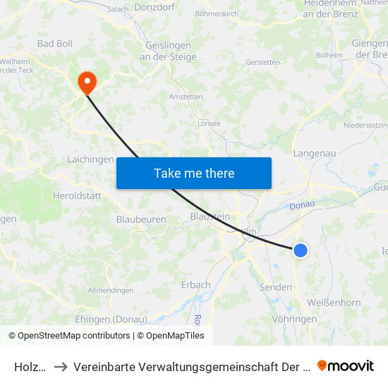 Holzheim to Vereinbarte Verwaltungsgemeinschaft Der Gemeinde Deggingen map