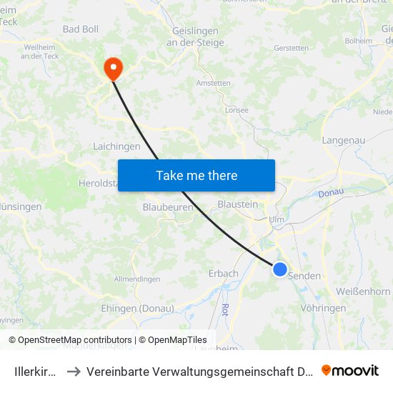 Illerkirchberg to Vereinbarte Verwaltungsgemeinschaft Der Gemeinde Deggingen map