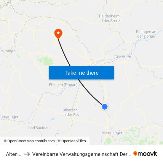 Altenstadt to Vereinbarte Verwaltungsgemeinschaft Der Gemeinde Deggingen map