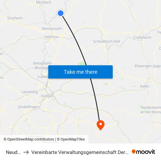 Neudenau to Vereinbarte Verwaltungsgemeinschaft Der Gemeinde Deggingen map