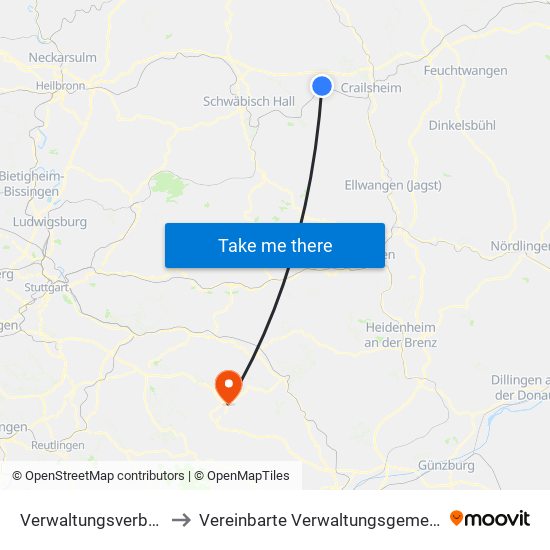 Verwaltungsverband Ilshofen-Vellberg to Vereinbarte Verwaltungsgemeinschaft Der Gemeinde Deggingen map