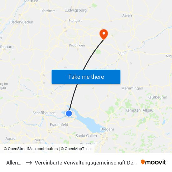 Allensbach to Vereinbarte Verwaltungsgemeinschaft Der Gemeinde Deggingen map