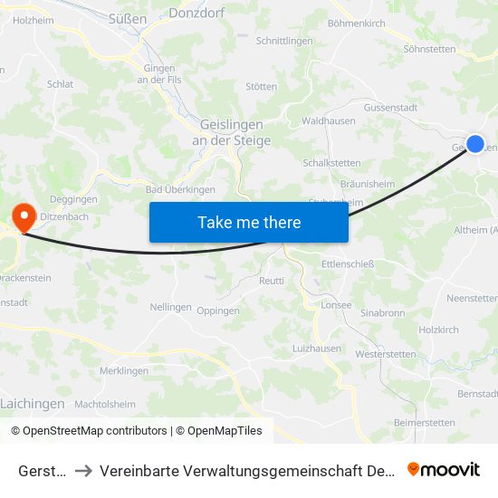 Gerstetten to Vereinbarte Verwaltungsgemeinschaft Der Gemeinde Deggingen map