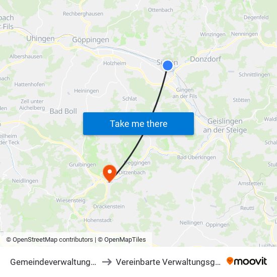 Gemeindeverwaltungsverband Mittleres Fils-Lautertal to Vereinbarte Verwaltungsgemeinschaft Der Gemeinde Deggingen map