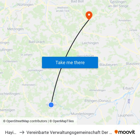 Hayingen to Vereinbarte Verwaltungsgemeinschaft Der Gemeinde Deggingen map