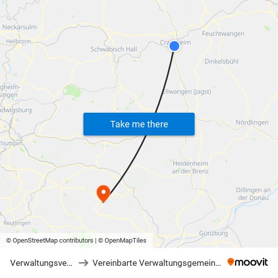 Verwaltungsverband Crailsheim to Vereinbarte Verwaltungsgemeinschaft Der Gemeinde Deggingen map