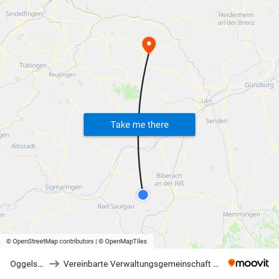 Oggelshausen to Vereinbarte Verwaltungsgemeinschaft Der Gemeinde Deggingen map