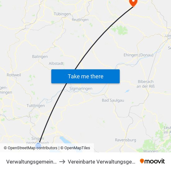 Verwaltungsgemeinschaft Singen (Hohentwiel) to Vereinbarte Verwaltungsgemeinschaft Der Gemeinde Deggingen map