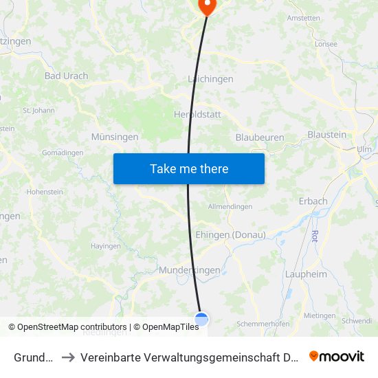 Grundsheim to Vereinbarte Verwaltungsgemeinschaft Der Gemeinde Deggingen map