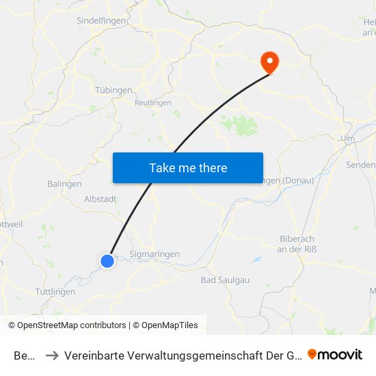 Beuron to Vereinbarte Verwaltungsgemeinschaft Der Gemeinde Deggingen map