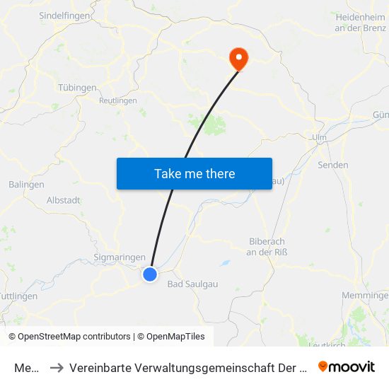 Mengen to Vereinbarte Verwaltungsgemeinschaft Der Gemeinde Deggingen map