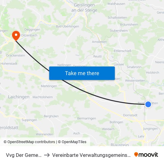 Vvg Der Gemeinde Dornstadt to Vereinbarte Verwaltungsgemeinschaft Der Gemeinde Deggingen map