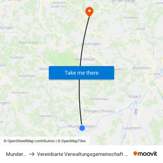 Munderkingen to Vereinbarte Verwaltungsgemeinschaft Der Gemeinde Deggingen map