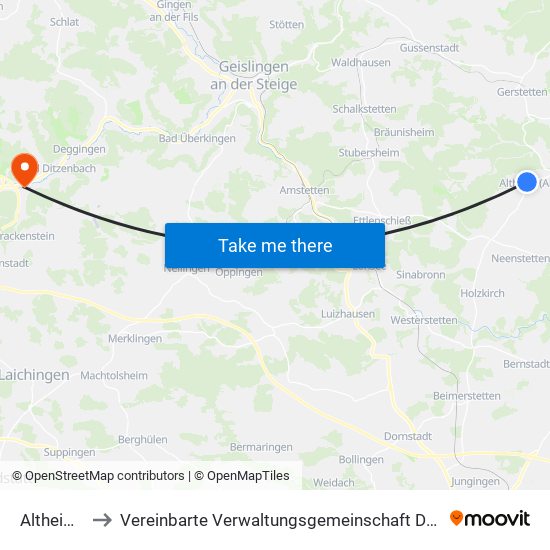 Altheim (Alb) to Vereinbarte Verwaltungsgemeinschaft Der Gemeinde Deggingen map