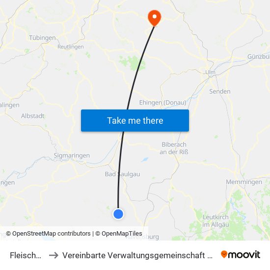 Fleischwangen to Vereinbarte Verwaltungsgemeinschaft Der Gemeinde Deggingen map