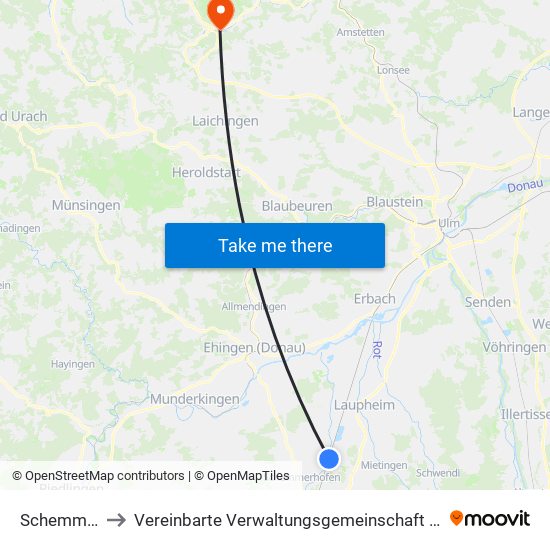 Schemmerhofen to Vereinbarte Verwaltungsgemeinschaft Der Gemeinde Deggingen map