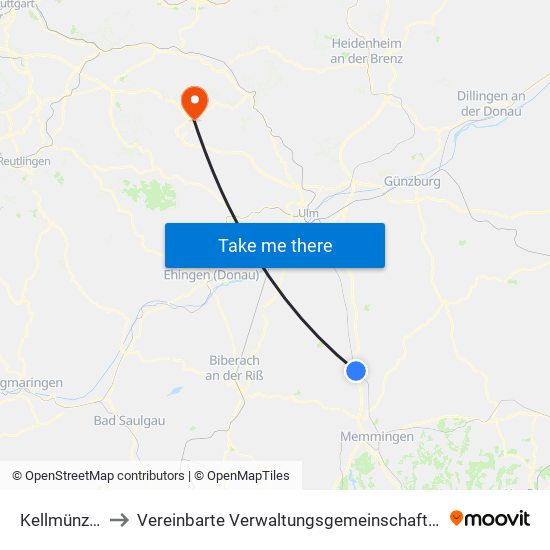 Kellmünz A.D.Iller to Vereinbarte Verwaltungsgemeinschaft Der Gemeinde Deggingen map