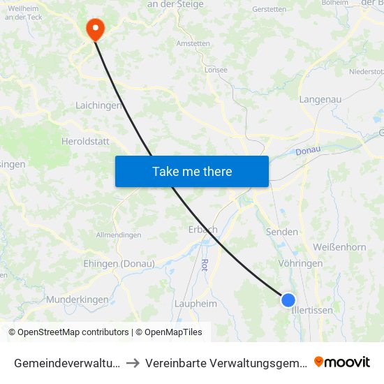 Gemeindeverwaltungsverband Dietenheim to Vereinbarte Verwaltungsgemeinschaft Der Gemeinde Deggingen map