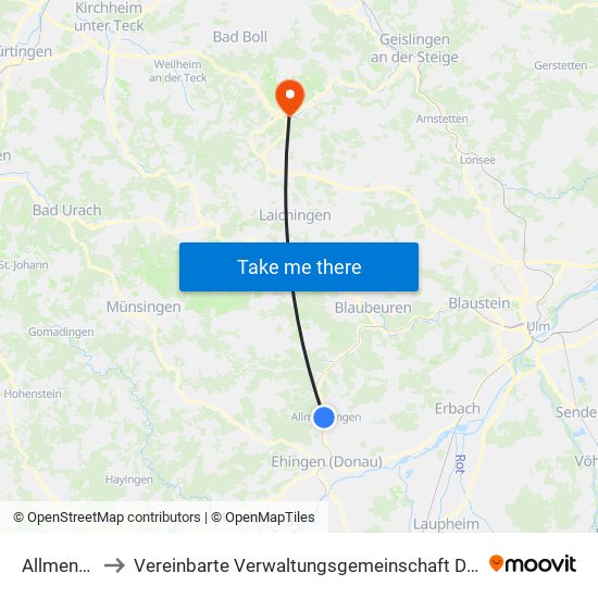 Allmendingen to Vereinbarte Verwaltungsgemeinschaft Der Gemeinde Deggingen map