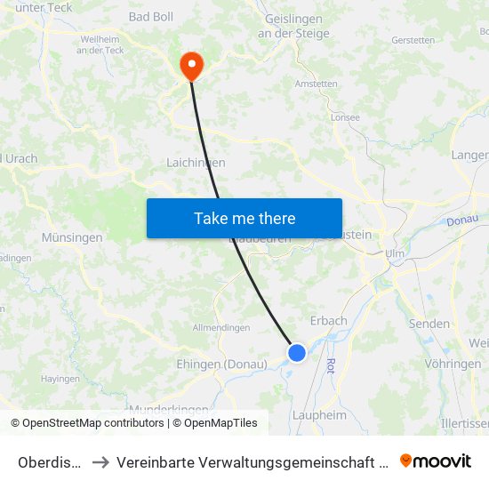 Oberdischingen to Vereinbarte Verwaltungsgemeinschaft Der Gemeinde Deggingen map