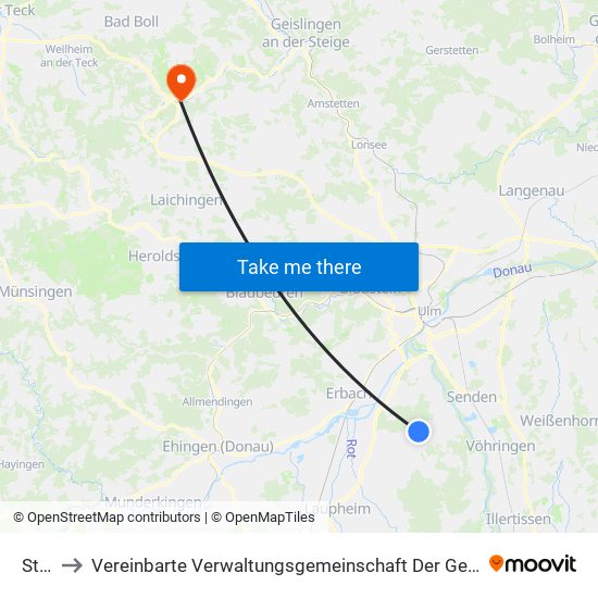 Staig to Vereinbarte Verwaltungsgemeinschaft Der Gemeinde Deggingen map