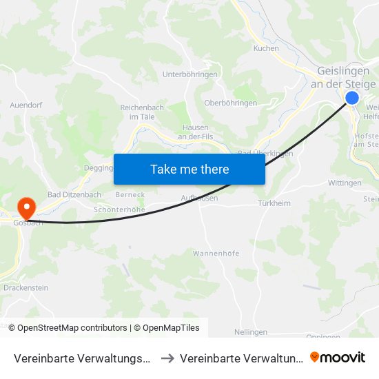 Vereinbarte Verwaltungsgemeinschaft Der Stadt Geislingen An Der Steige to Vereinbarte Verwaltungsgemeinschaft Der Gemeinde Deggingen map