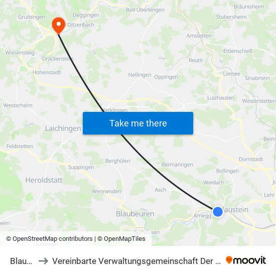 Blaustein to Vereinbarte Verwaltungsgemeinschaft Der Gemeinde Deggingen map