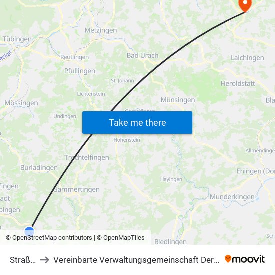 Straßberg to Vereinbarte Verwaltungsgemeinschaft Der Gemeinde Deggingen map