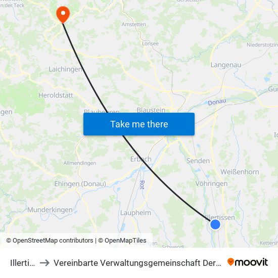 Illertissen to Vereinbarte Verwaltungsgemeinschaft Der Gemeinde Deggingen map