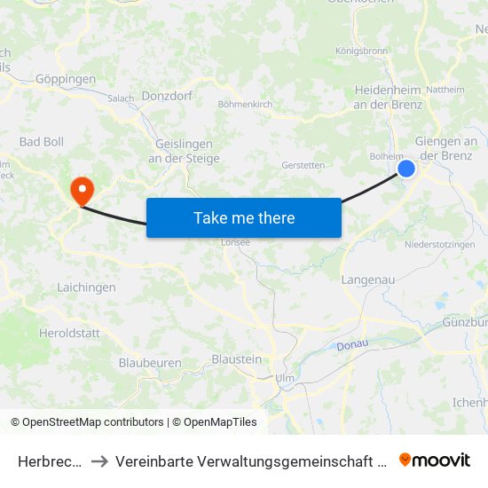 Herbrechtingen to Vereinbarte Verwaltungsgemeinschaft Der Gemeinde Deggingen map