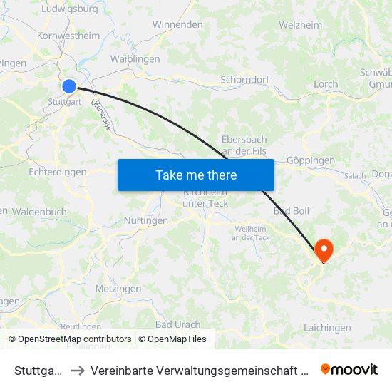 Stuttgart-Nord to Vereinbarte Verwaltungsgemeinschaft Der Gemeinde Deggingen map
