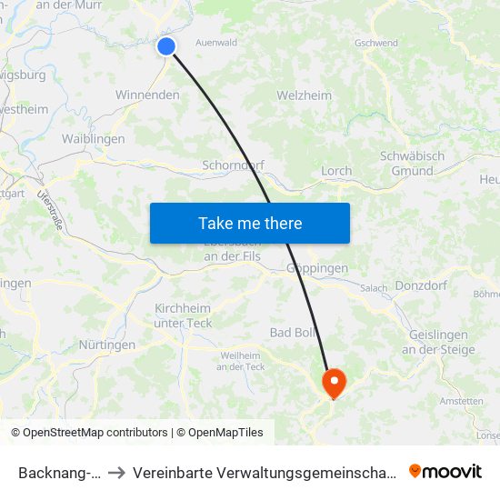 Backnang-Maubach to Vereinbarte Verwaltungsgemeinschaft Der Gemeinde Deggingen map