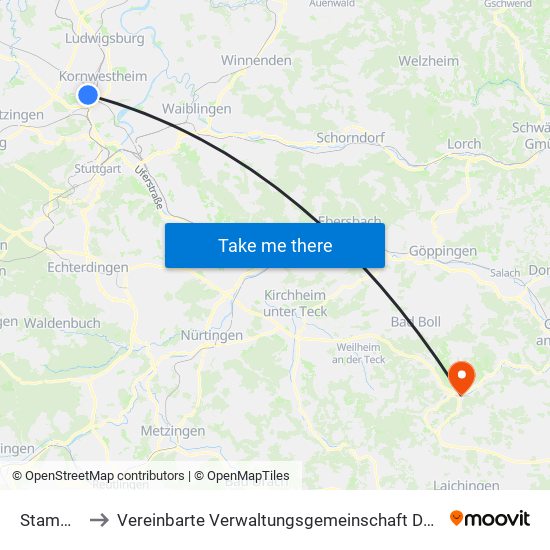 Stammheim to Vereinbarte Verwaltungsgemeinschaft Der Gemeinde Deggingen map