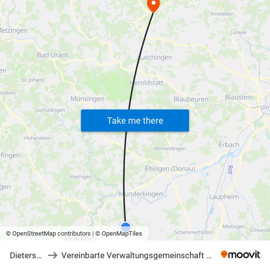 Dietershausen to Vereinbarte Verwaltungsgemeinschaft Der Gemeinde Deggingen map