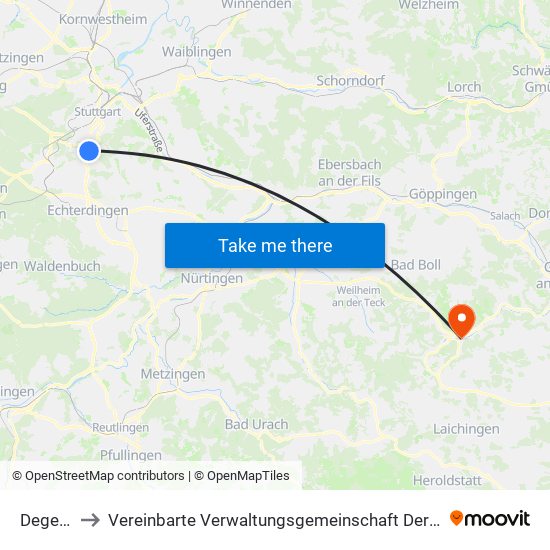Degerloch to Vereinbarte Verwaltungsgemeinschaft Der Gemeinde Deggingen map