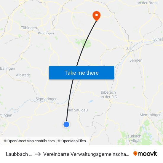 Laubbach (Ostrach) to Vereinbarte Verwaltungsgemeinschaft Der Gemeinde Deggingen map