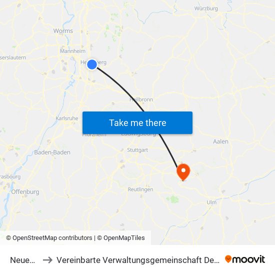 Neuenheim to Vereinbarte Verwaltungsgemeinschaft Der Gemeinde Deggingen map