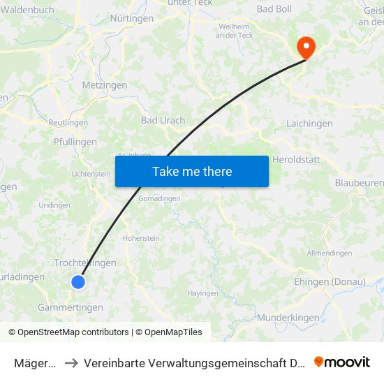 Mägerkingen to Vereinbarte Verwaltungsgemeinschaft Der Gemeinde Deggingen map