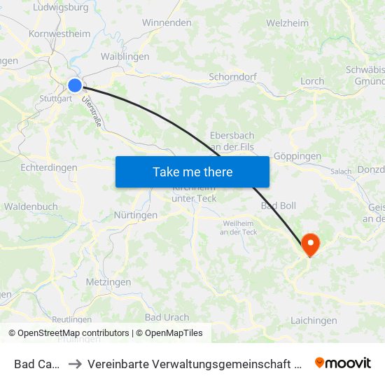 Bad Cannstatt to Vereinbarte Verwaltungsgemeinschaft Der Gemeinde Deggingen map