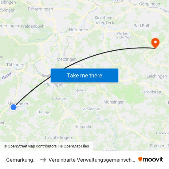 Gemarkung Mössingen to Vereinbarte Verwaltungsgemeinschaft Der Gemeinde Deggingen map