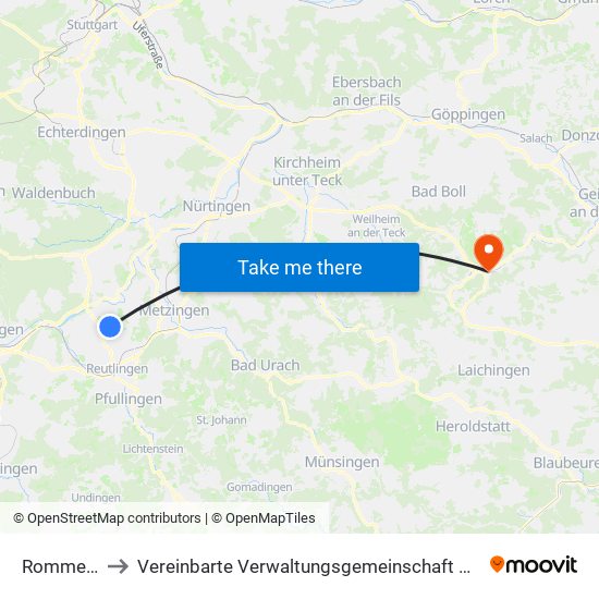 Rommelsbach to Vereinbarte Verwaltungsgemeinschaft Der Gemeinde Deggingen map