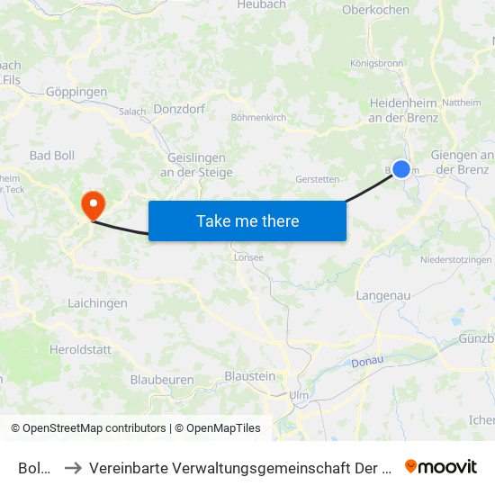 Bolheim to Vereinbarte Verwaltungsgemeinschaft Der Gemeinde Deggingen map