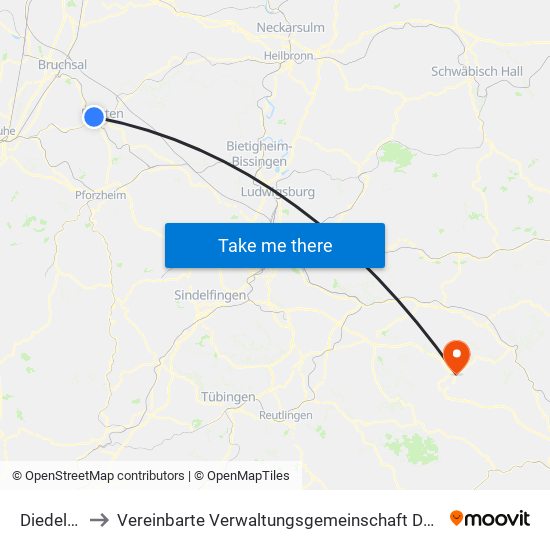 Diedelsheim to Vereinbarte Verwaltungsgemeinschaft Der Gemeinde Deggingen map