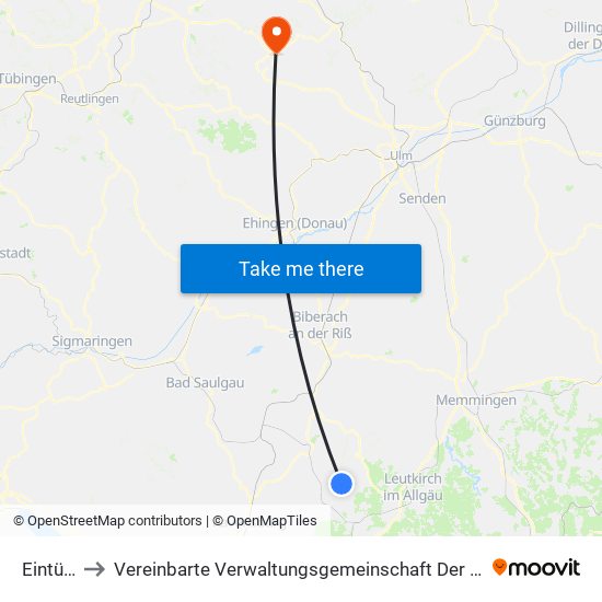 Eintürnen to Vereinbarte Verwaltungsgemeinschaft Der Gemeinde Deggingen map