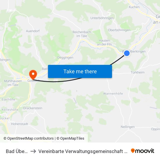 Bad Überkingen to Vereinbarte Verwaltungsgemeinschaft Der Gemeinde Deggingen map