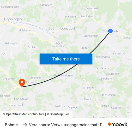 Böhmenkirch to Vereinbarte Verwaltungsgemeinschaft Der Gemeinde Deggingen map
