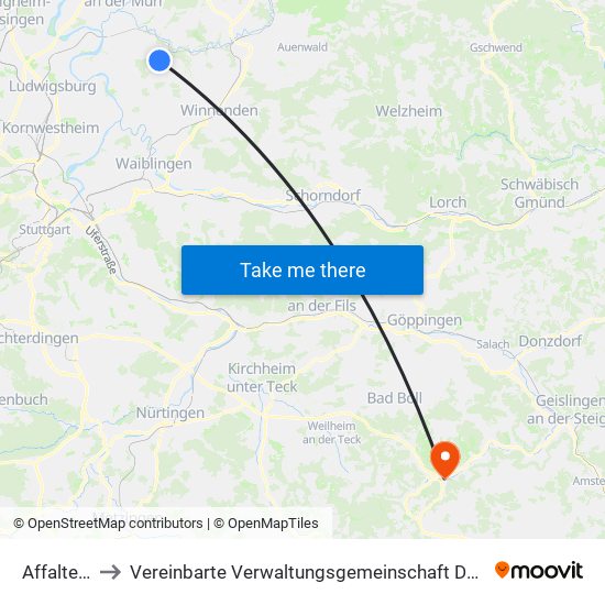 Affalterbach to Vereinbarte Verwaltungsgemeinschaft Der Gemeinde Deggingen map