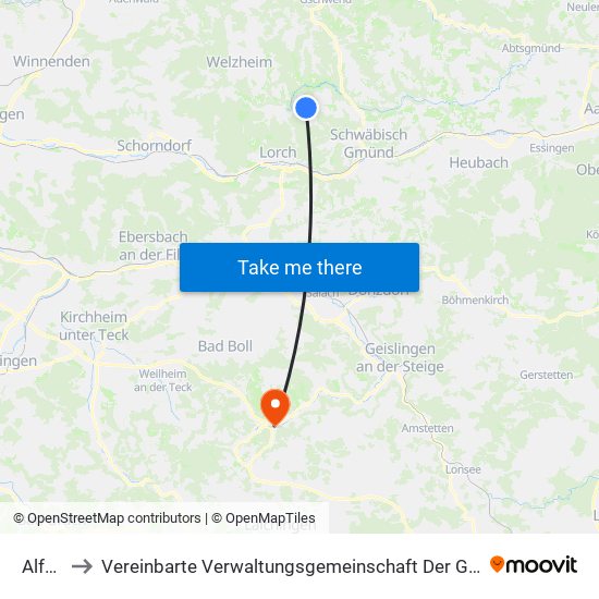 Alfdorf to Vereinbarte Verwaltungsgemeinschaft Der Gemeinde Deggingen map