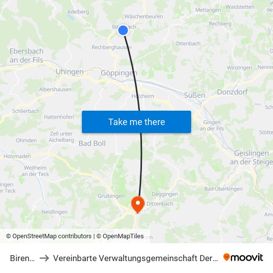 Birenbach to Vereinbarte Verwaltungsgemeinschaft Der Gemeinde Deggingen map