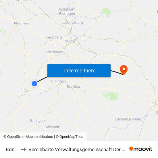 Bondorf to Vereinbarte Verwaltungsgemeinschaft Der Gemeinde Deggingen map